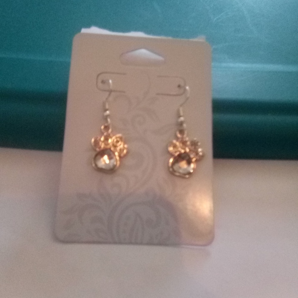 Clear jem paw print earrings